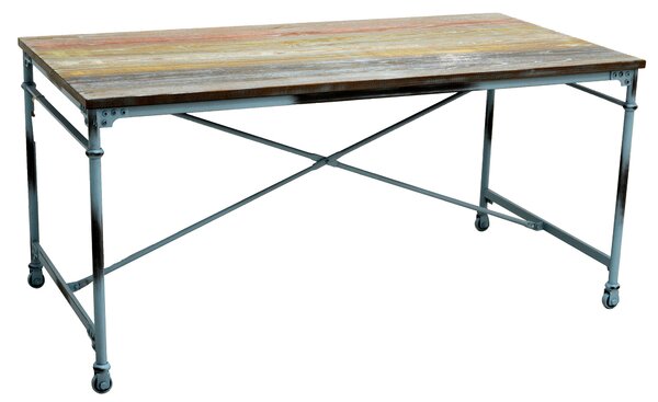 Tavolo in Metallo e Legno Rettangolare Azzurro Antico