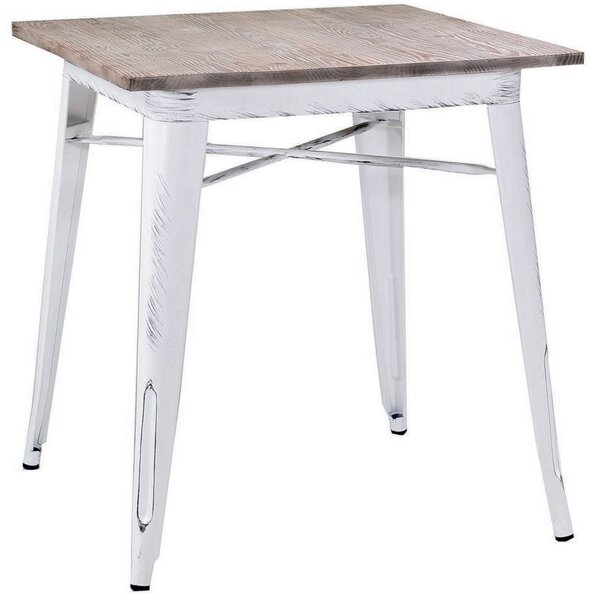 Tavolo Quadrato in Metallo Top in Legno Bristol Bianco Antico