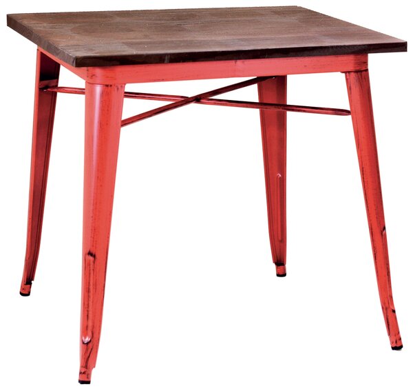 Tavolo Quadrato in Metallo Top in Legno Bristol Rosso