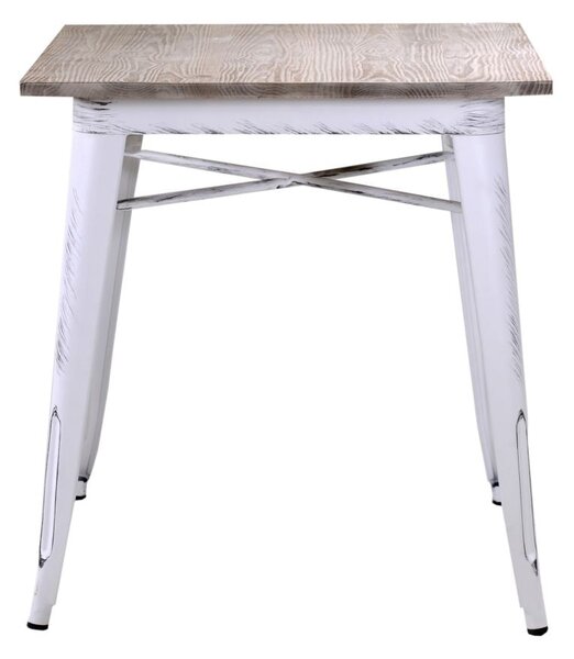 Tavolo Quadrato in Metallo Top in Legno Bristol Bianco Antico
