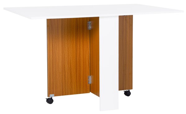 Tavolo Pieghevole Salvaspazio con Ruote Bianco e Legno 120x80x73 cm