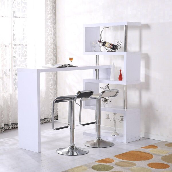 Tavolo Bancone Bar con Scaffale a 4 Ripiani Bianco 150x80x164.5 cm