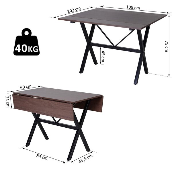 Tavolo Allungabile Salvaspazio 109x102x79 cm Marrone e Nero