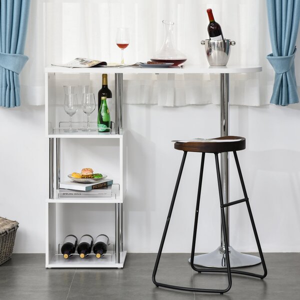 Tavolo Alto da Bar 113x40x105 cm con Mensole e Portabottiglie Bianco