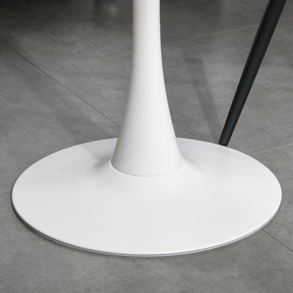 Tavolo Rotondo Ø70 cm in Metallo e Legno MDF Bianco Effetto Marmo