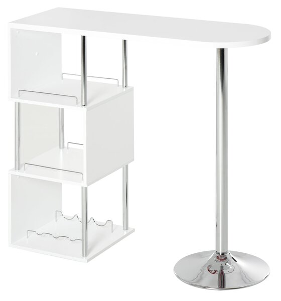 Tavolo Alto da Bar 113x40x105 cm con Mensole e Portabottiglie Bianco