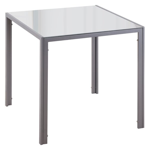 Tavolo Quadrato 75x75x75 cm in Metallo e Vetro Temperato Grigio