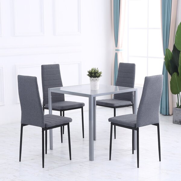 Tavolo Quadrato 75x75x75 cm in Metallo e Vetro Temperato Grigio