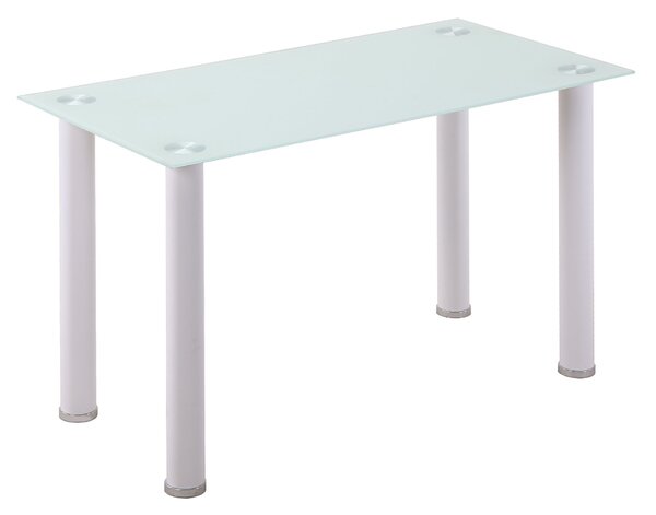 Tavolo Rettangolare 120x60x75 cm in Metallo e Vetro Temperato Bianco