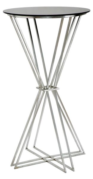 Tavolo Bar Oslo Ø60x105 cm in Ferro e Vetro Argento e Nero
