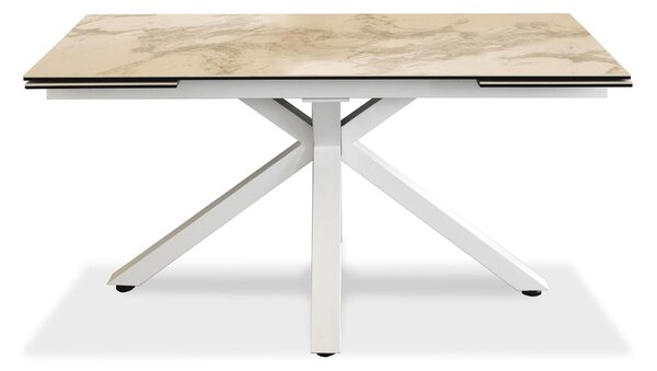 Tavolo Allungabile 160/240x90x76 cm in Metallo con Top Ceramica su Vetro Marmo Bianco