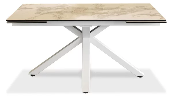 Tavolo Allungabile 160/240x90x76 cm in Metallo con Top Ceramica su Vetro Marmo Bianco