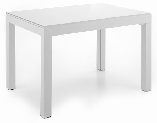 Tavolo Allungabile 120/350x83x75 cm in Metallo con Top in Vetro Bianco