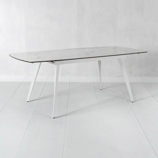 Tavolo Allungabile 140/170/200x90x76 cm in Metallo con Top in Ceramica su Vetro Bianco