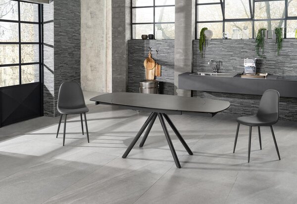 Tavolo Allungabile 120/180x90x76 cm in Metallo con Top Ceramica su Vetro Grigio