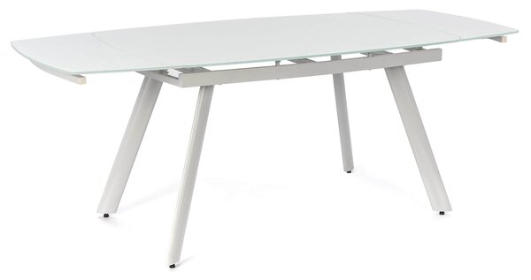 Tavolo Allungabile 140/175/210x90x76 cm in Metallo con Top in Vetro Bianco