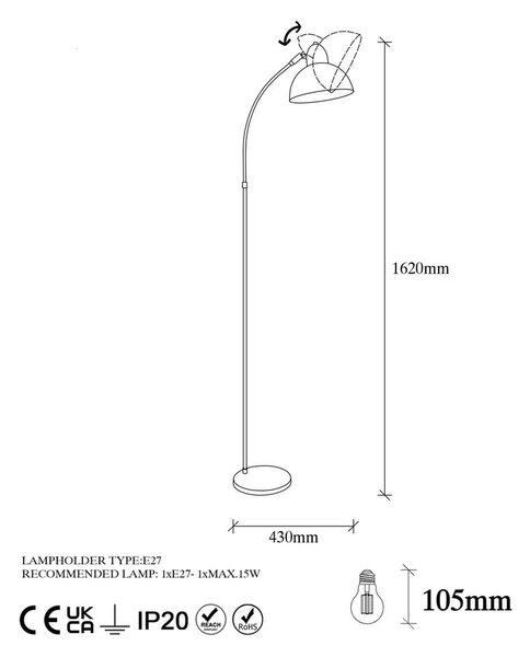 Lampada da terra color ottone con paralume in metallo (altezza totale 162 cm) Marzeo – Opviq lights