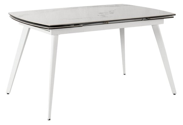 Tavolo Allungabile 140/170/200x90x76 cm in Metallo con Top in Ceramica su Vetro Bianco