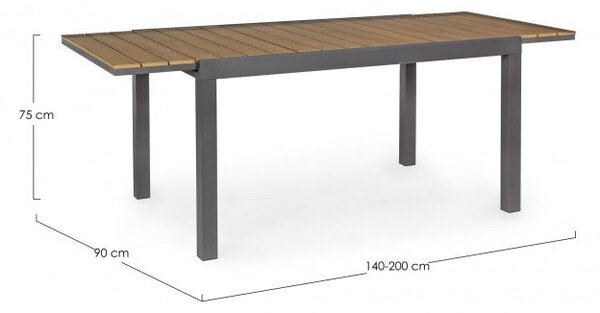 Tavolo Allungabile Elias 140-200x90 cm Antracite in Alluminio