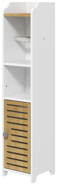 Kleankin Mobiletto Bagno Salvaspazio in Truciolato con Ripiani e Armadietto Inferiore, 18x20x90 cm, Bianco|Aosom