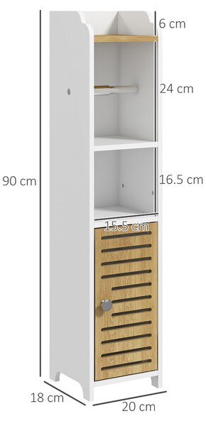 Kleankin Mobiletto Bagno Salvaspazio in Truciolato con Ripiani e Armadietto Inferiore, 18x20x90 cm, Bianco|Aosom