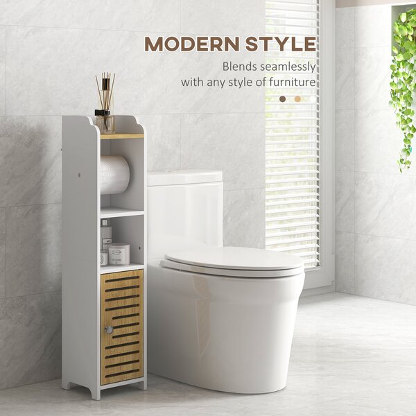 Kleankin Mobiletto Bagno Salvaspazio in Truciolato con Ripiani e Armadietto Inferiore, 18x20x90 cm, Bianco|Aosom