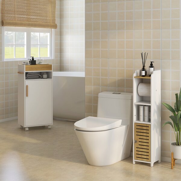 Kleankin Mobiletto Bagno Salvaspazio in Truciolato con Ripiani e Armadietto Inferiore, 18x20x90 cm, Bianco|Aosom