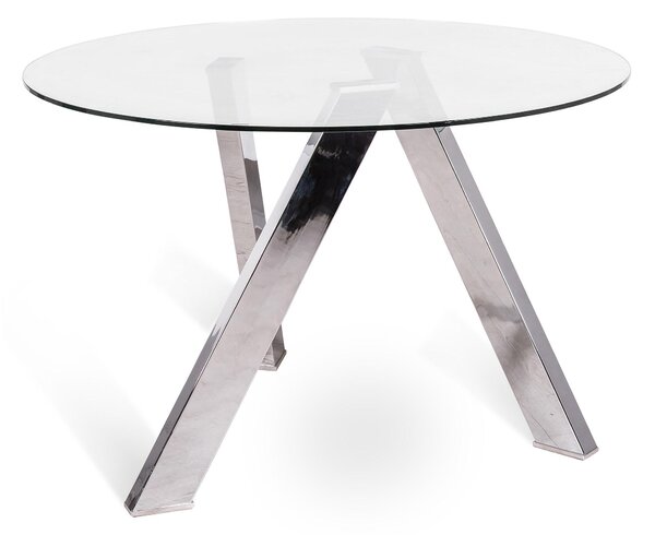 Tavolo Rotondo Ø120x75 cm Top in Vetro Gambe in Metallo Cromato