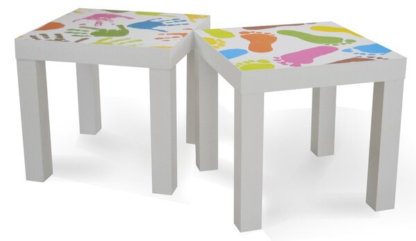 Tavolino Quadrato 39x39x37 cm in Legno Laccato Bianco Ruby Fantasia Mani e Piedi
