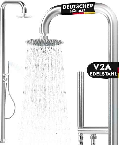 Doccia da giardino in acciaio inox V2A con 2 attacchi per acqua calda e acqua fredda con doccetta Doccia sauna esterna Piscina