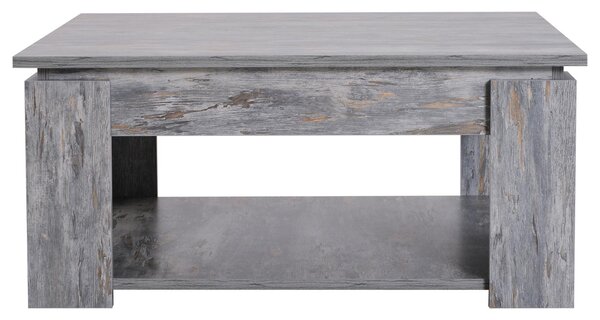Tavolino Basso Moderno 2 Livelli in Legno Effetto Cemento 80x80x36 cm