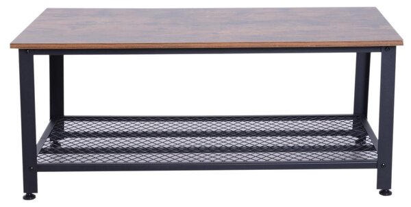 Tavolino Basso Stile Industrial a 2 Livelli in Acciaio Nero e MDF 106x60x45 cm