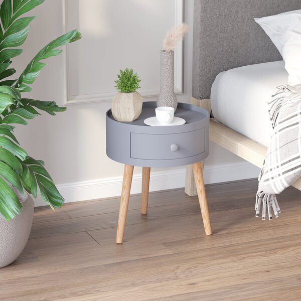 Tavolino da Caffè Rotondo con Cassetto Moderno Grigio Ø38x45 cm