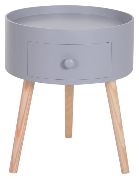 Tavolino da Caffè Rotondo con Cassetto Moderno Grigio Ø38x45 cm