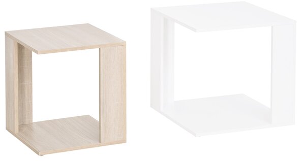 Set di 2 Tavolini Componibile Bianco e Rovere 50x50x48 cm/40x40x44 cm