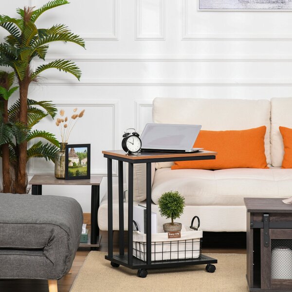 Tavolino Angolare per Divano e Letto con 4 Rotelle in Legno Stile Industrial 51x36x61 cm