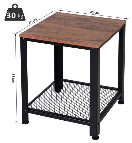 Tavolino da Soggiorno 2 Ripiani 45x45x55 cm in Legno e Acciaio Nero