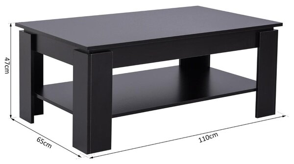 Tavolino da Caffè a 2 Livelli in Legno Nero 110x65x47 cm