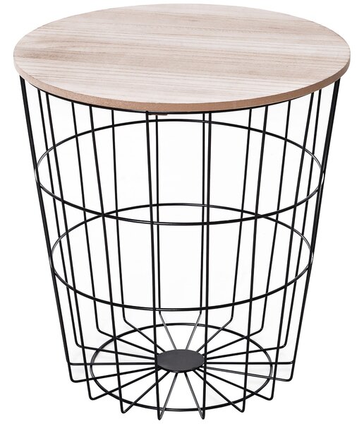 Tavolino da Soggiorno Contenitore in Metallo Ø39,5x43 cm Nero e Legno