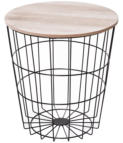 Tavolino da Soggiorno Contenitore in Metallo Ø39,5x43 cm Nero e Legno