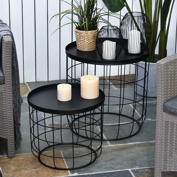 Set 2 Tavolini in Metallo Ø50x50 cm e Ø41,5x35,5 cm Net Nero