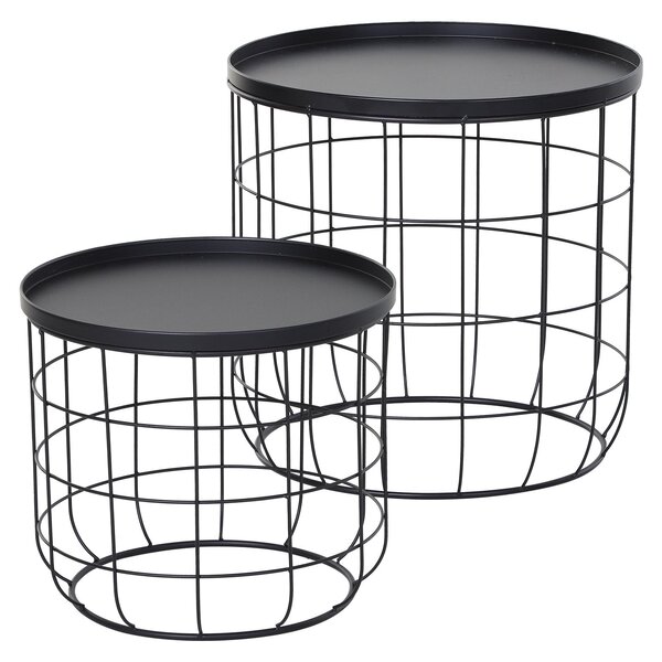 Set 2 Tavolini in Metallo Ø50x50 cm e Ø41,5x35,5 cm Net Nero