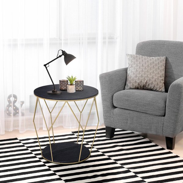 Tavolino da Soggiorno Contenitore in Metallo Ø45x48 cm Nero e Oro
