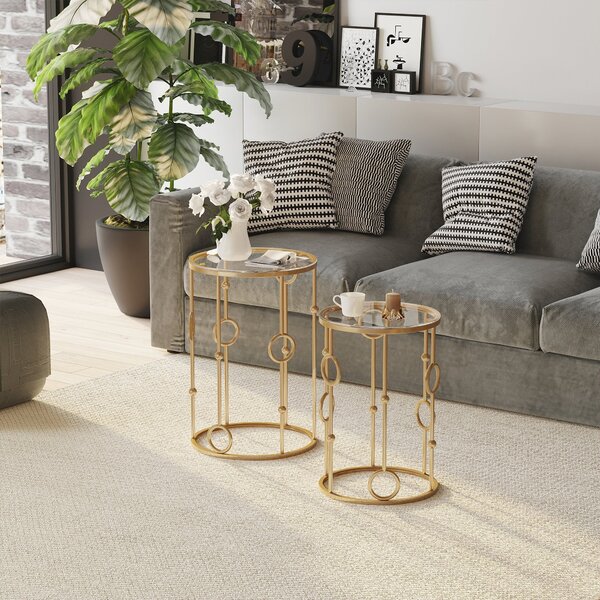 Set 2 Tavolini in Metallo Etoile Oro