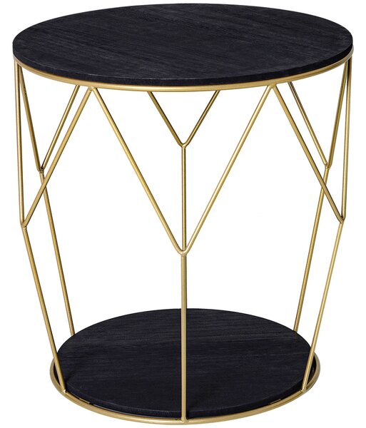 Tavolino da Soggiorno Contenitore in Metallo Ø45x48 cm Nero e Oro