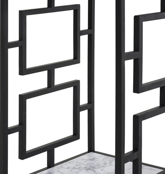 Tavolino da Salotto 36,5x36,5x61 cm in Acciaio e Truciolare Effetto Marmo