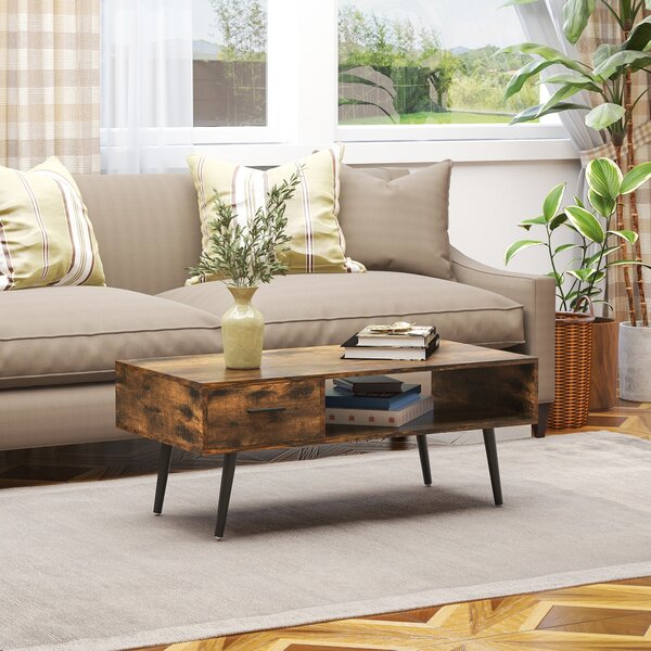 Tavolino Basso da Caffè 110x55x45 cm con Cassetto in Truciolare