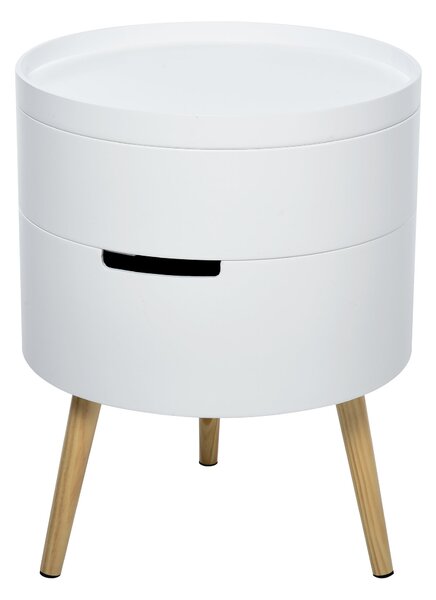 Tavolino Basso Ø38x48,3 cm con Apertura a Rotazione e Vassoio Rimovibile Bianco