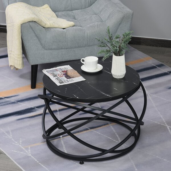 Tavolino Basso Ø65x44,5 cm in Metallo e Legno Nero