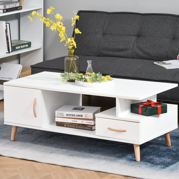 Tavolino Basso con Anta e Cassetto 100x50x40 cm in Legno Truciolare Bianco